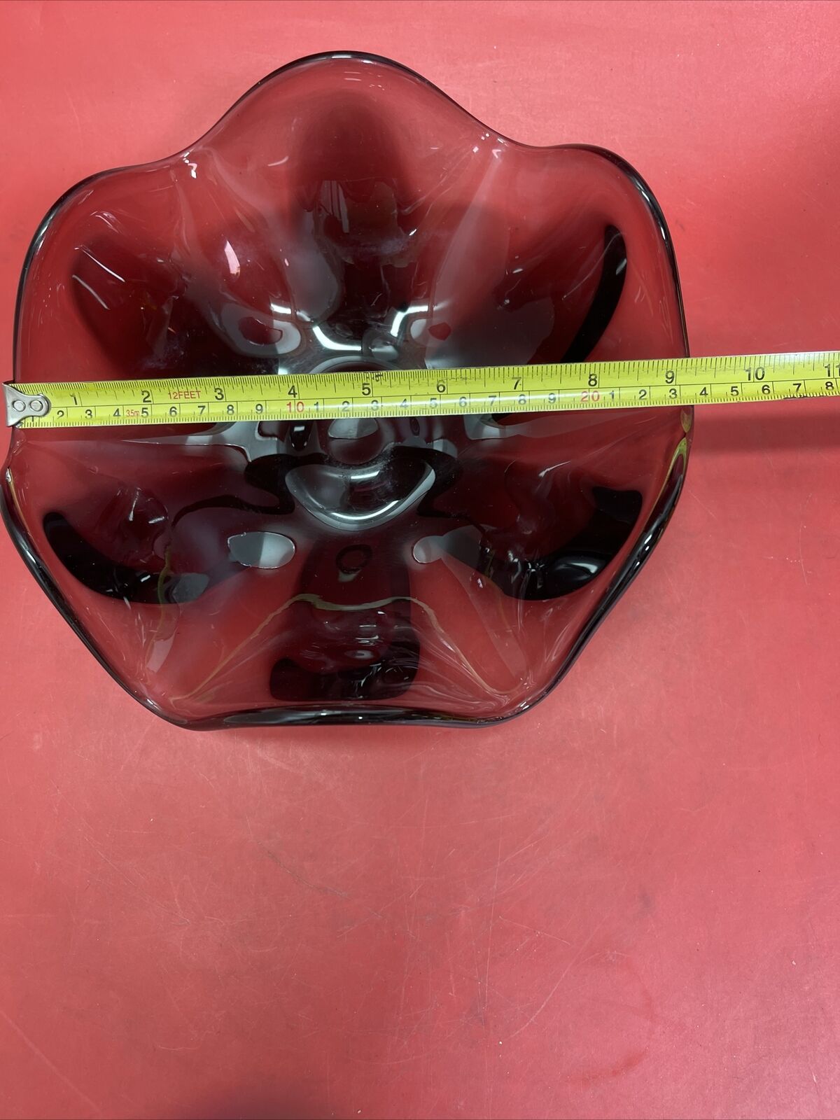 Mid century viking red glass bowl 9 x 3.5”