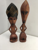 Pair Of Two Odd Wood Sculptures Figures  vintage Hand Crafted