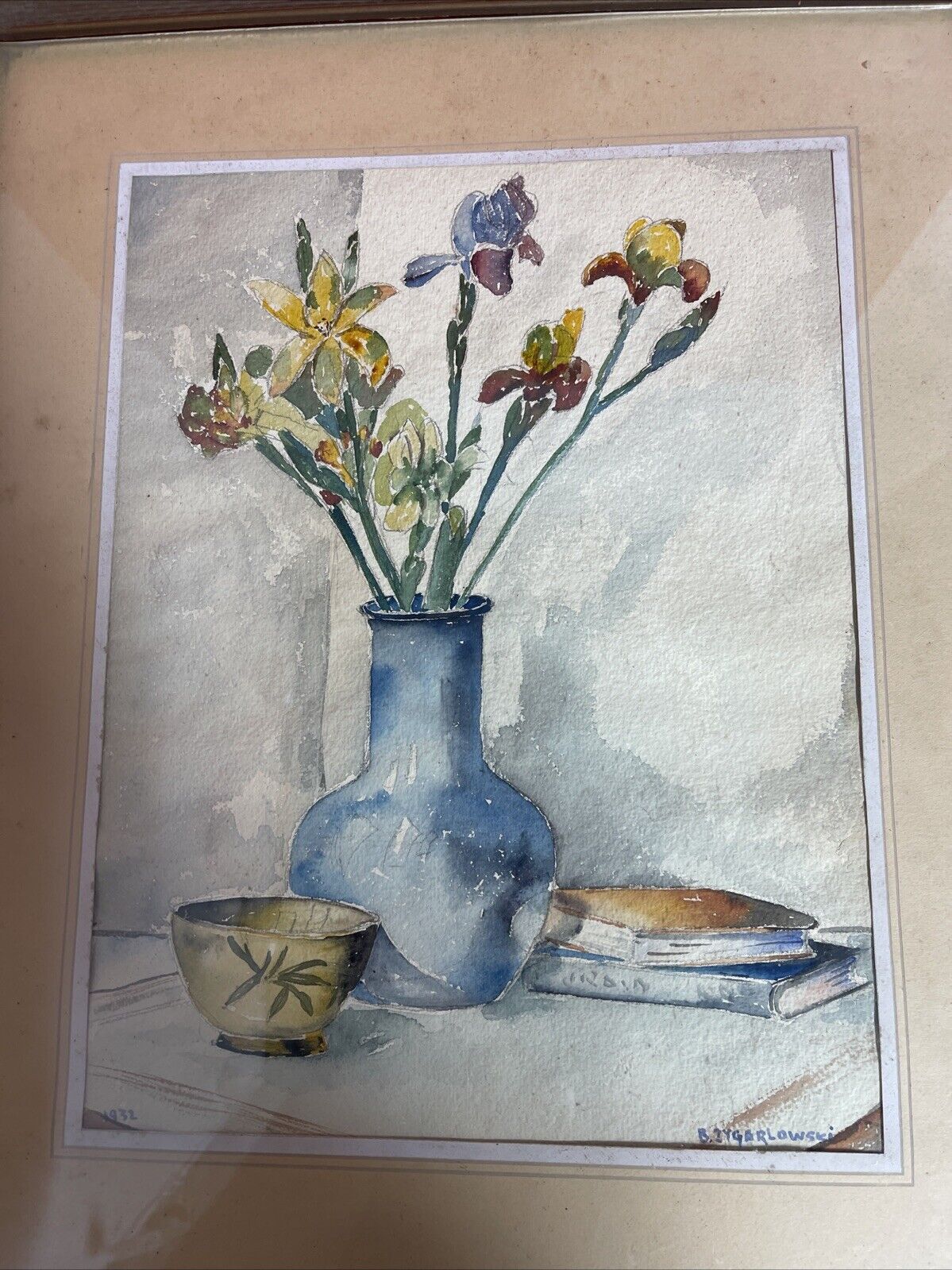 Vintage Painting,, Irises in a Vase’’ 1932 B. Zygarlowski