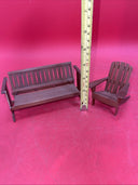 Vintage Miniature Dollhouse Brown Wood Porch Swing Bench Seat w/ Chains Armchair