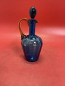 Victorian BOHEMIAN BLUE & Amber Handle Hand Blown & Hand Painted Art Glass Cruet