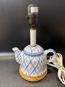 Vintage Hand-Painted Blue and White Teapot Accent Table Lamp