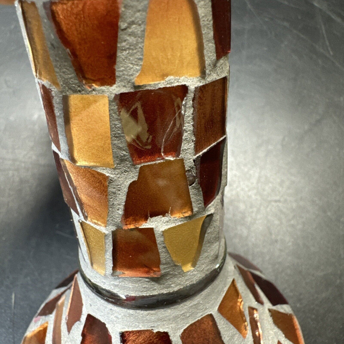 Home Interiors Candle Holder Red Gold Orange Mirrored Mosaic/ Set 2