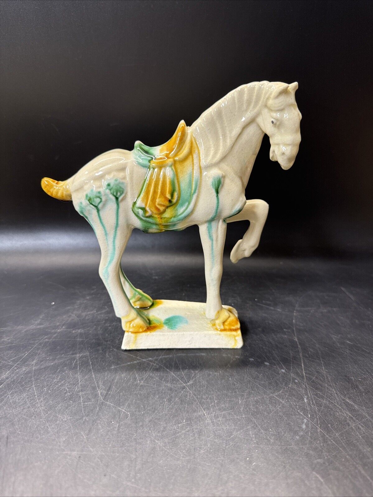Vintage Drip Style Glaze Ceramic War Horse Figurines/lot 3