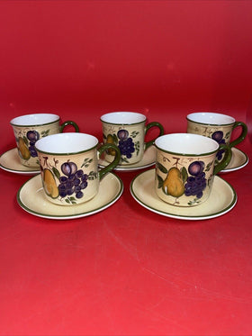 Gibson Everyday Fruit Handpainted Set of 5 Mugs/Plates