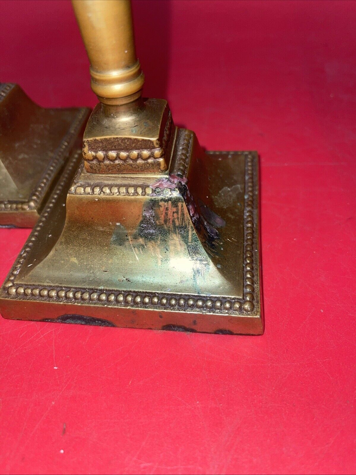 Old Brass Candlestick Holders Pair 7" Weighted Base