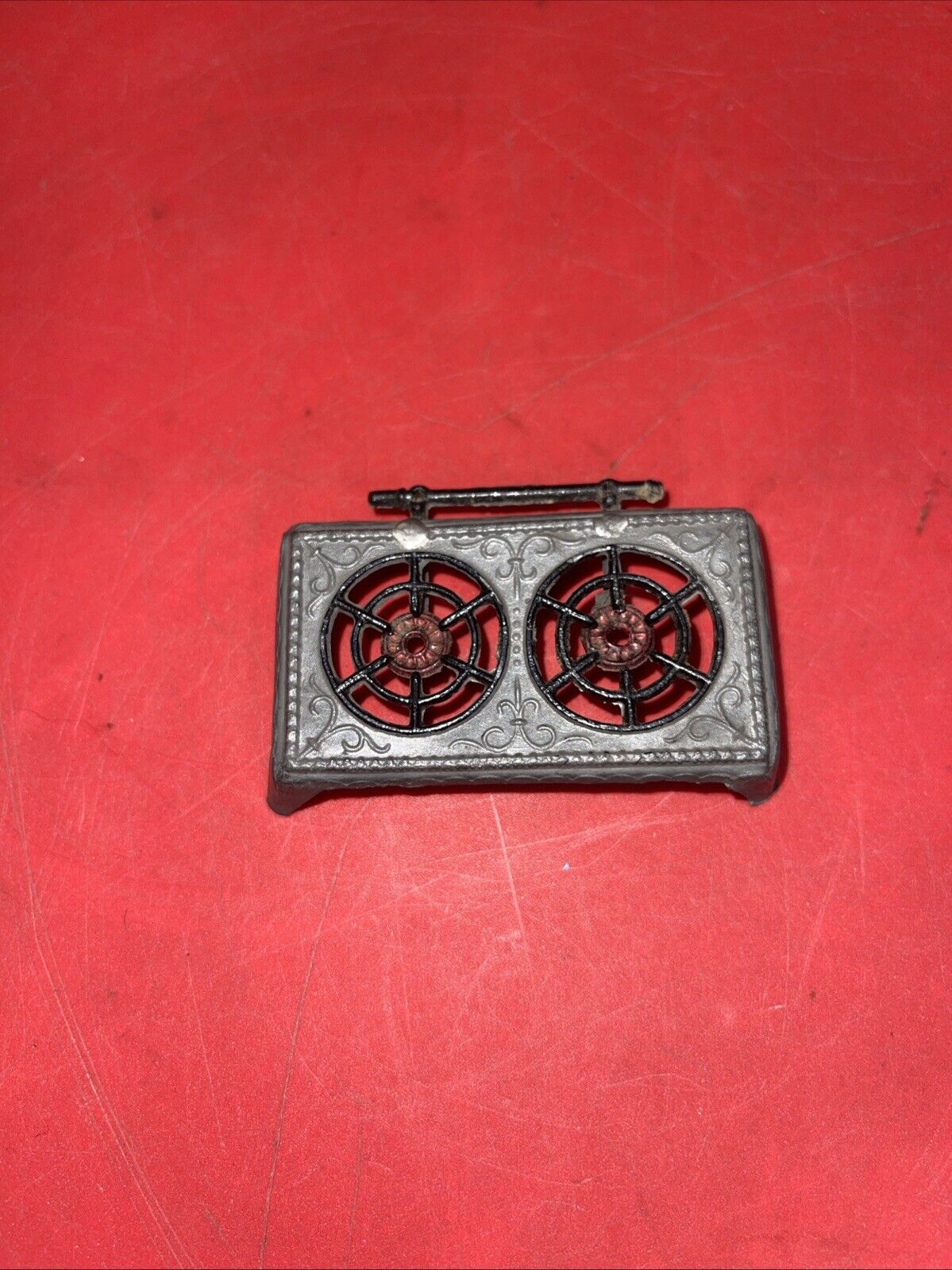 Antique German Dollhouse Metal Tabletop Gas Stove Miniature 1.5x2.5” Kitchen