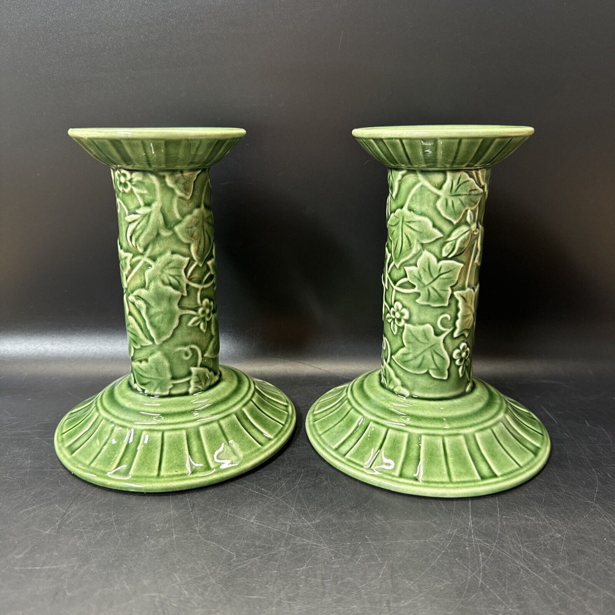 Lenox Summer Terrace Green Ivy Majolica Candlestick Holder/ Lot 2