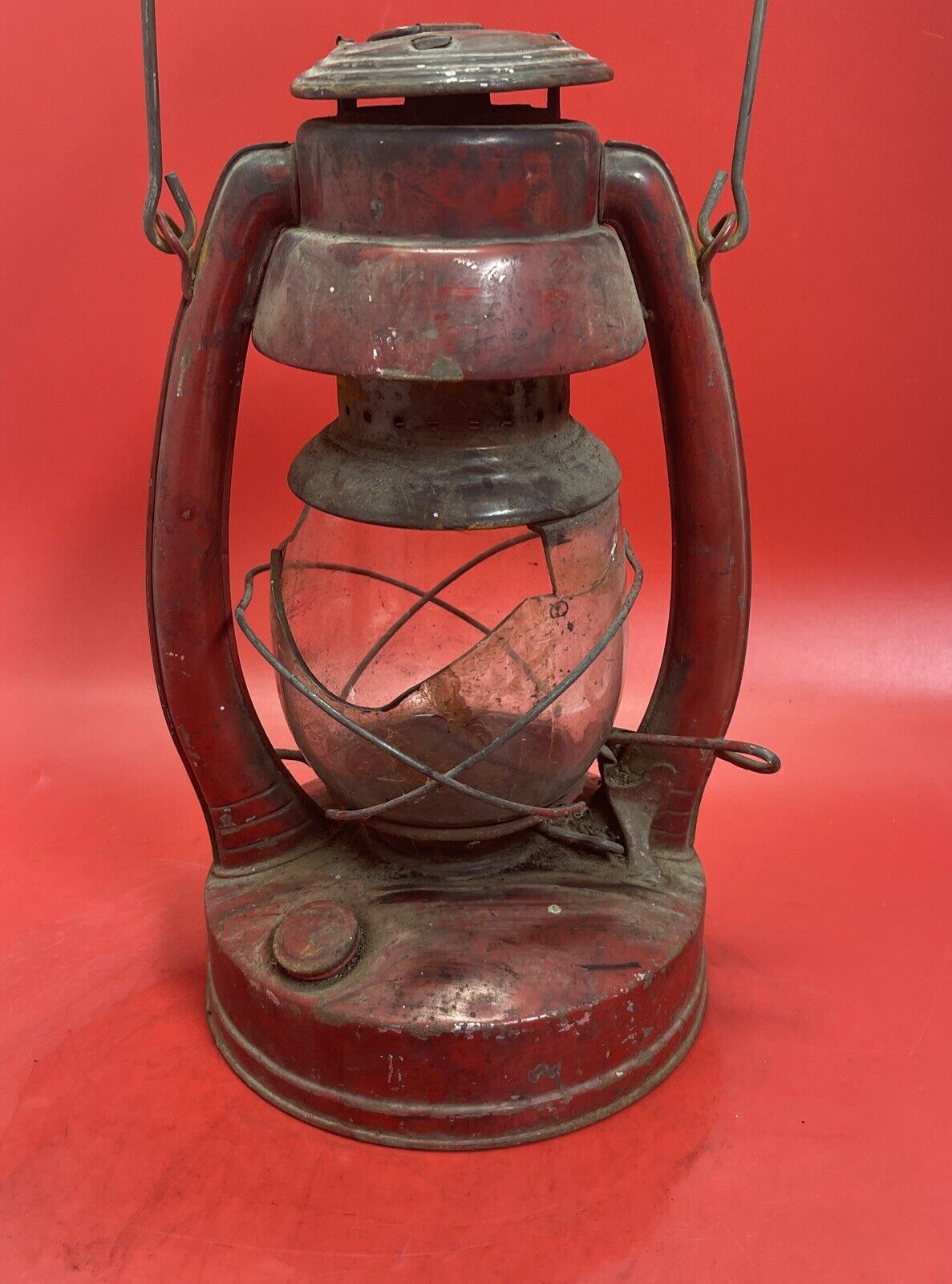 Vintage Red Elgin Oil Lantern Star Bottom Original No. 30 Glass Globe Wick USA