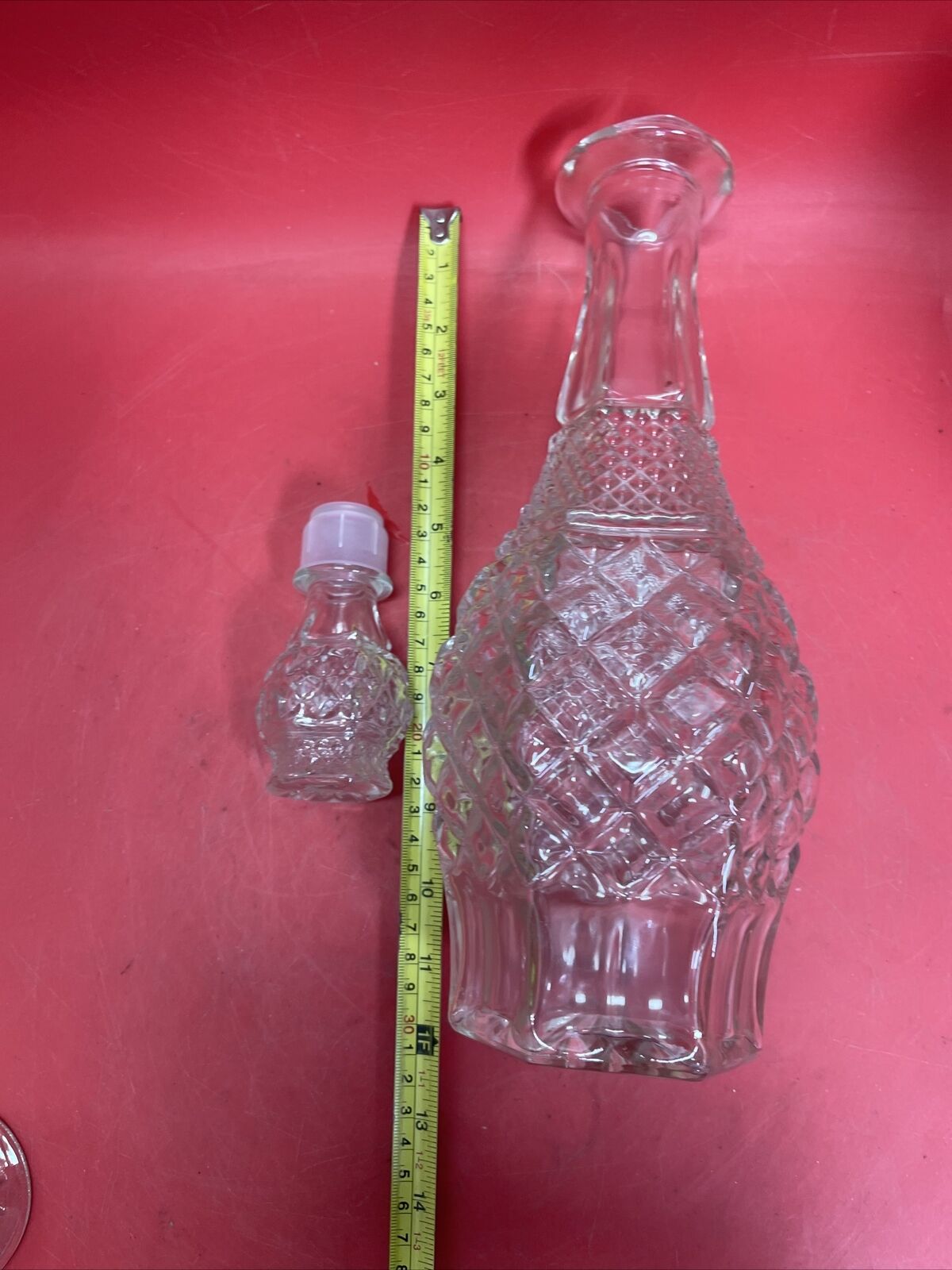 Anchor Hocking Wexford Diamond Decanter Set & 8 Stemmed Cordials Barware Liquor 