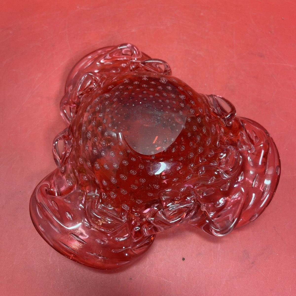 Art Folded Glass Red & Gold Aventurine Flecked Bowl Candy Trinket
