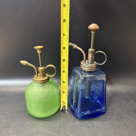 Vintage Blue And Green Glass Perfume Bottle/ Lot Of 2