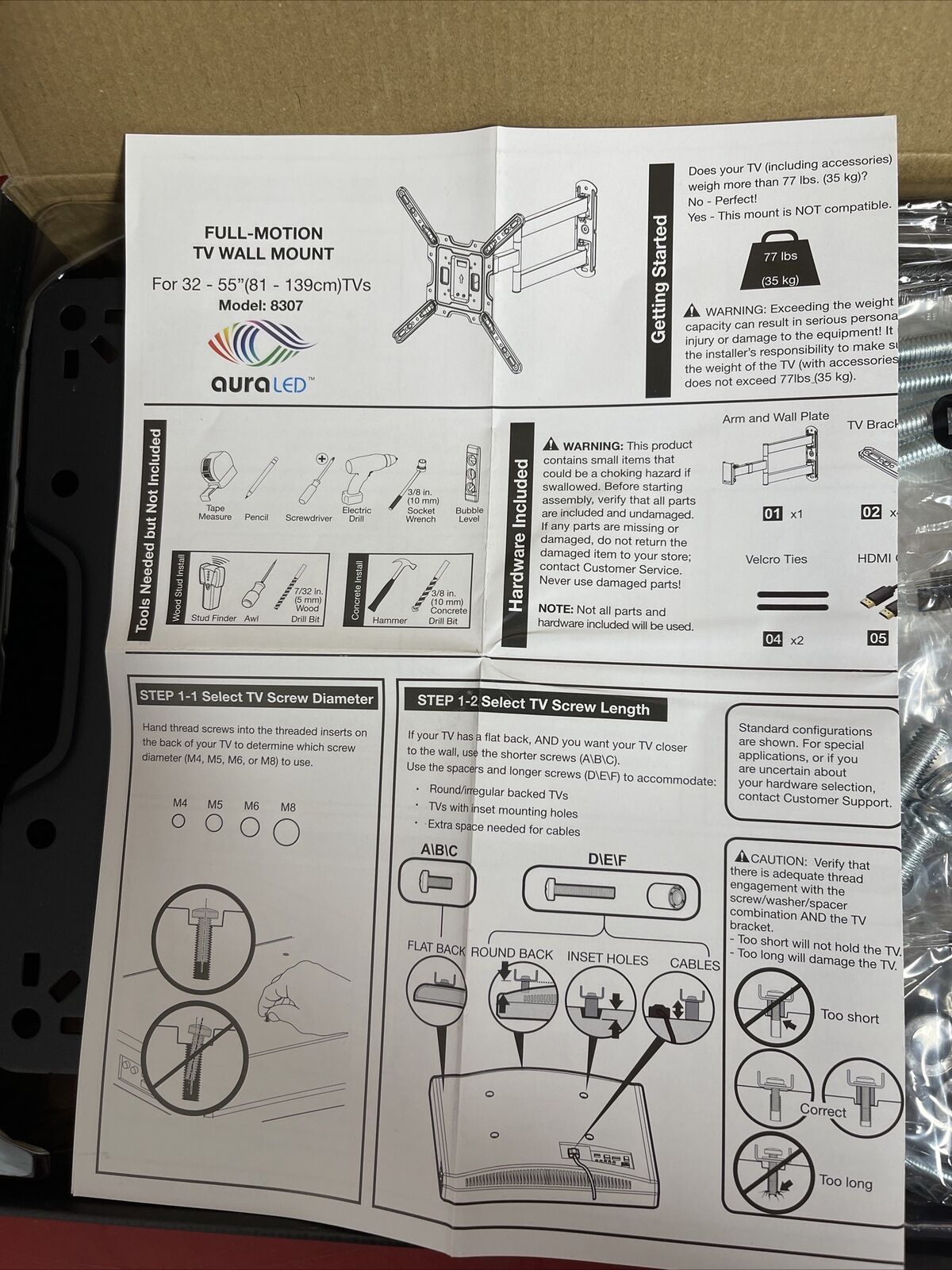 ColorHome TV Wall Mount Bundle - LED Light Strip & HDMI Cable & TV Wall Mount