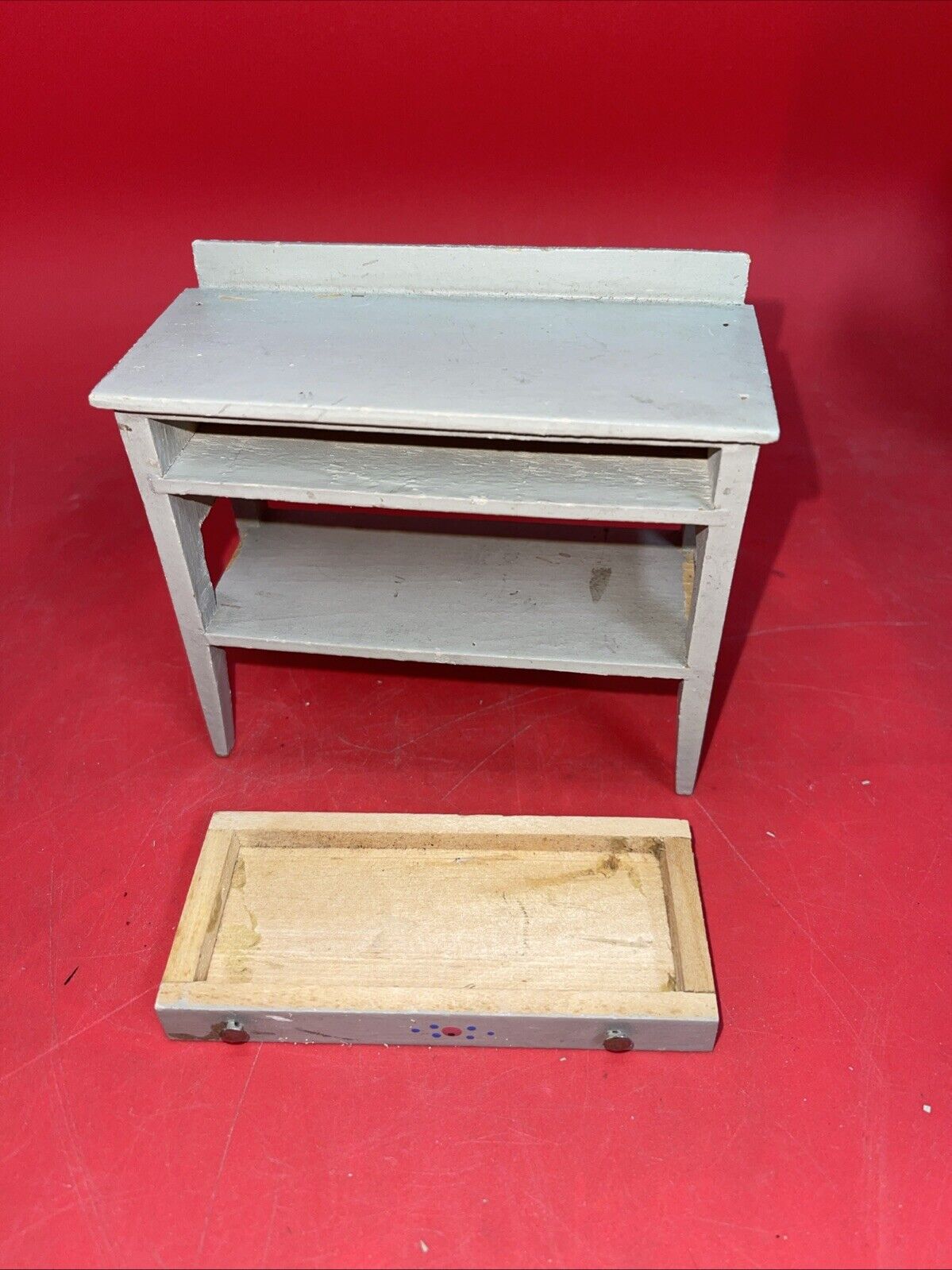 Dollhouse Furniture Vintage Rare Wooden FVC Gray Dining Table 2 Sideboards Chair