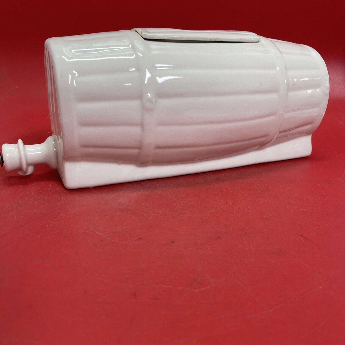 COLDSPOT 1930's Refrigerator Dish Barrel Keg Dispenser WHITE LID 12” Long