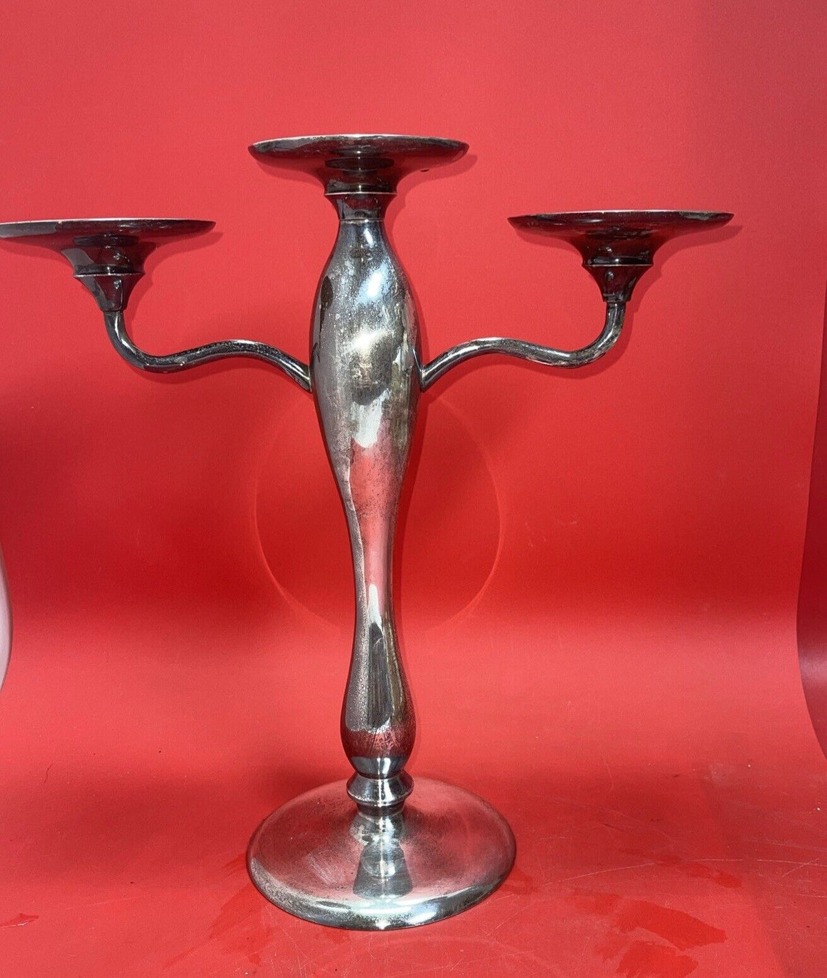 Pottery Barn Heavy Candelabra Taper Pilar Candle Holder 3 Arm Silver Color