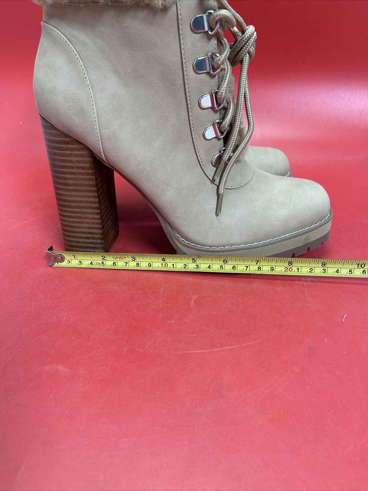 Steve Madden Fur Trimmed Timing High Heel Tan Beige High Heel Boot Bootie S.9.5