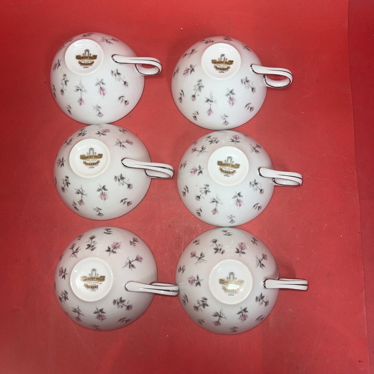 Harmony House Fine China Rosebud Pattern Japan Lot 6 Tea Cup & 6 Saucer