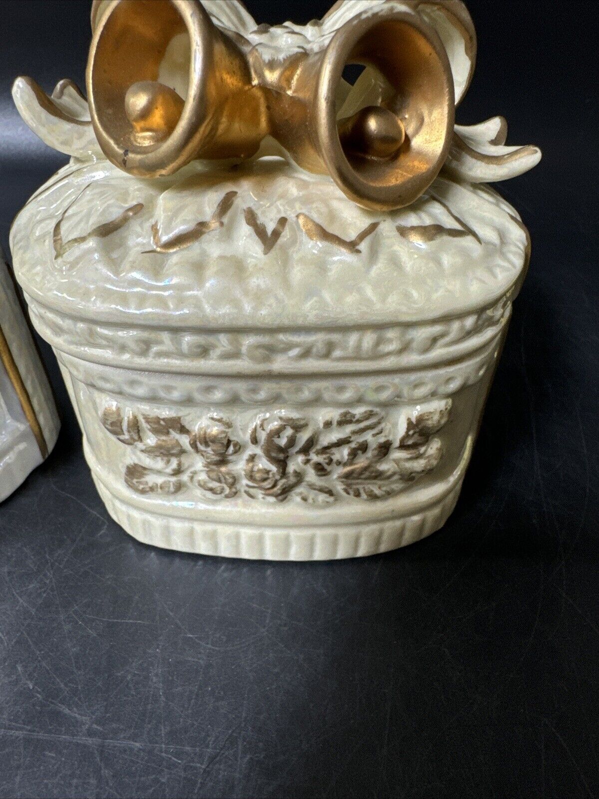 Vintage Trinket Box With Bow And Bells And Gold Accents/ Lot Of 2