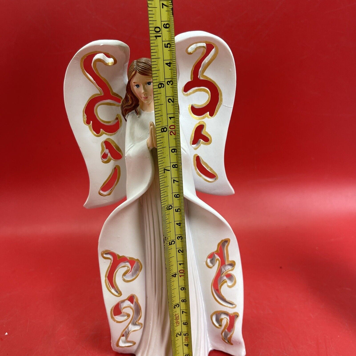 Set of 2 Resin Christmas Angels w/ Taper Candle Table Centerpiece Holiday Decor