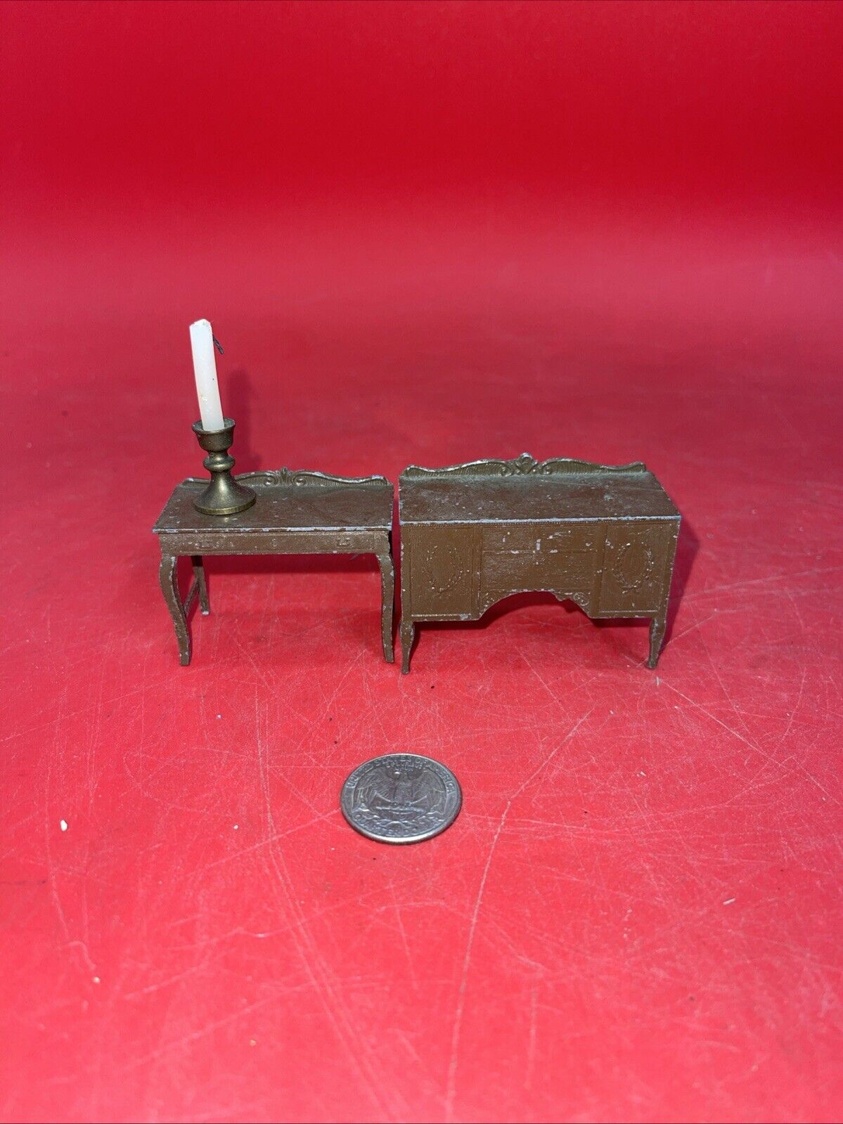 Vintage Antique Tootsie Toy Dollhouse Dining Room Furniture 1930s - LOT OF 2