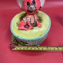 Vintage Chalkware Holiday Fair Mouse in Melon Piggy Coin Bank Neon Kitsch 1960s