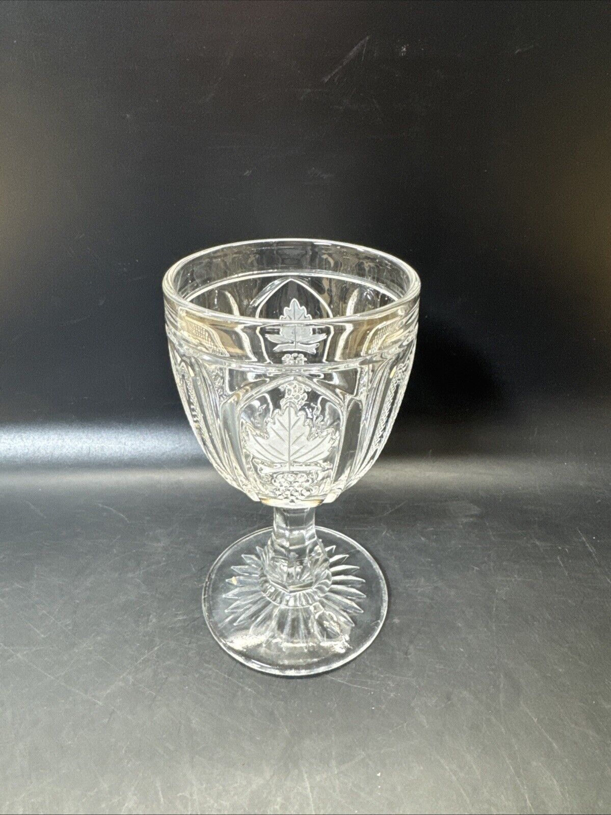 Flint Frosted Magnet and Grape Early American Pattern Glass Goblet