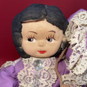 Vintage Fabric Cloth Small 12" Doll Toy Hand Painted Lace Dress Purple