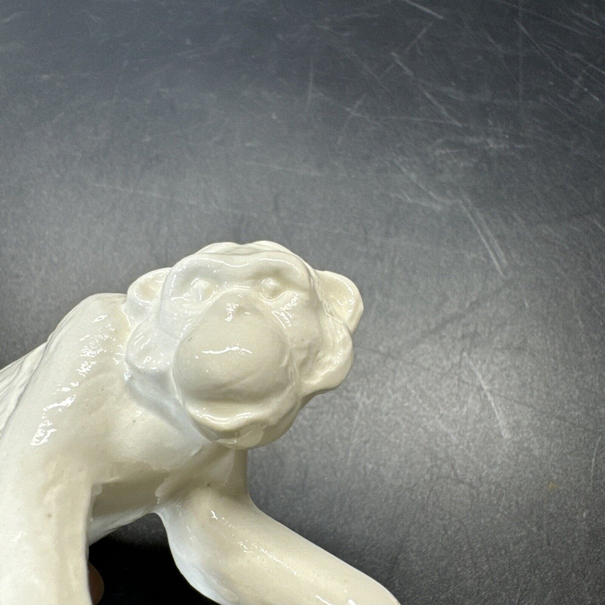 VINTAGE SMALL WHITE APE CHIMPANZEE MONKEY FIGURINE CZECHOSLOVAKIA ART POTTERY