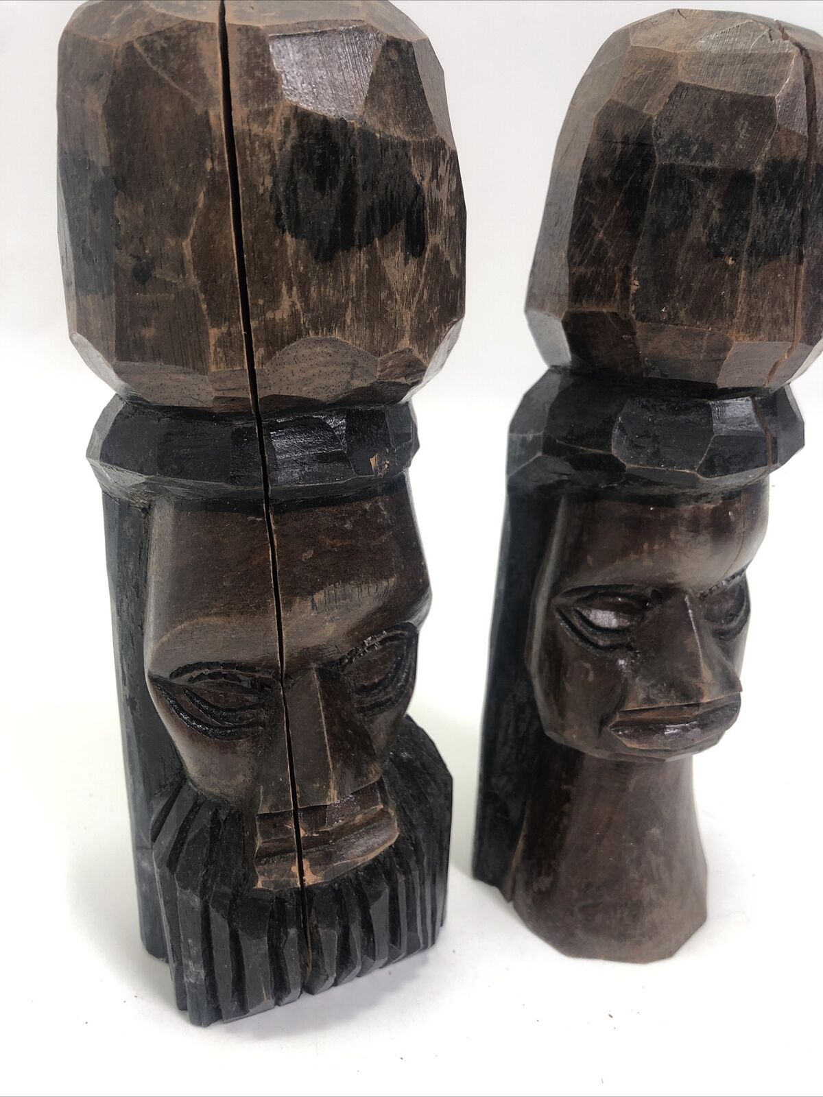 Vintage Tiki Totems From Jamaica Wooden Statue Man Woman Carved wood