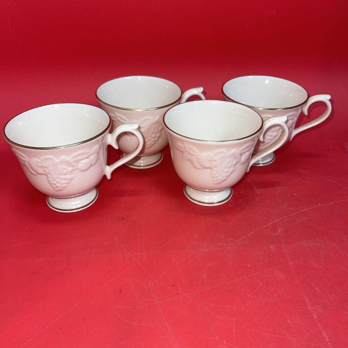 Lenox Fruits Of Life Tea 4 Cups & 3 Saucers, Creamer, Gold Trim