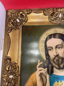 GLORIOUS ANTIQUE NUNS CONVENT FRAMED SACRED HEART JESUS 27" x 23”