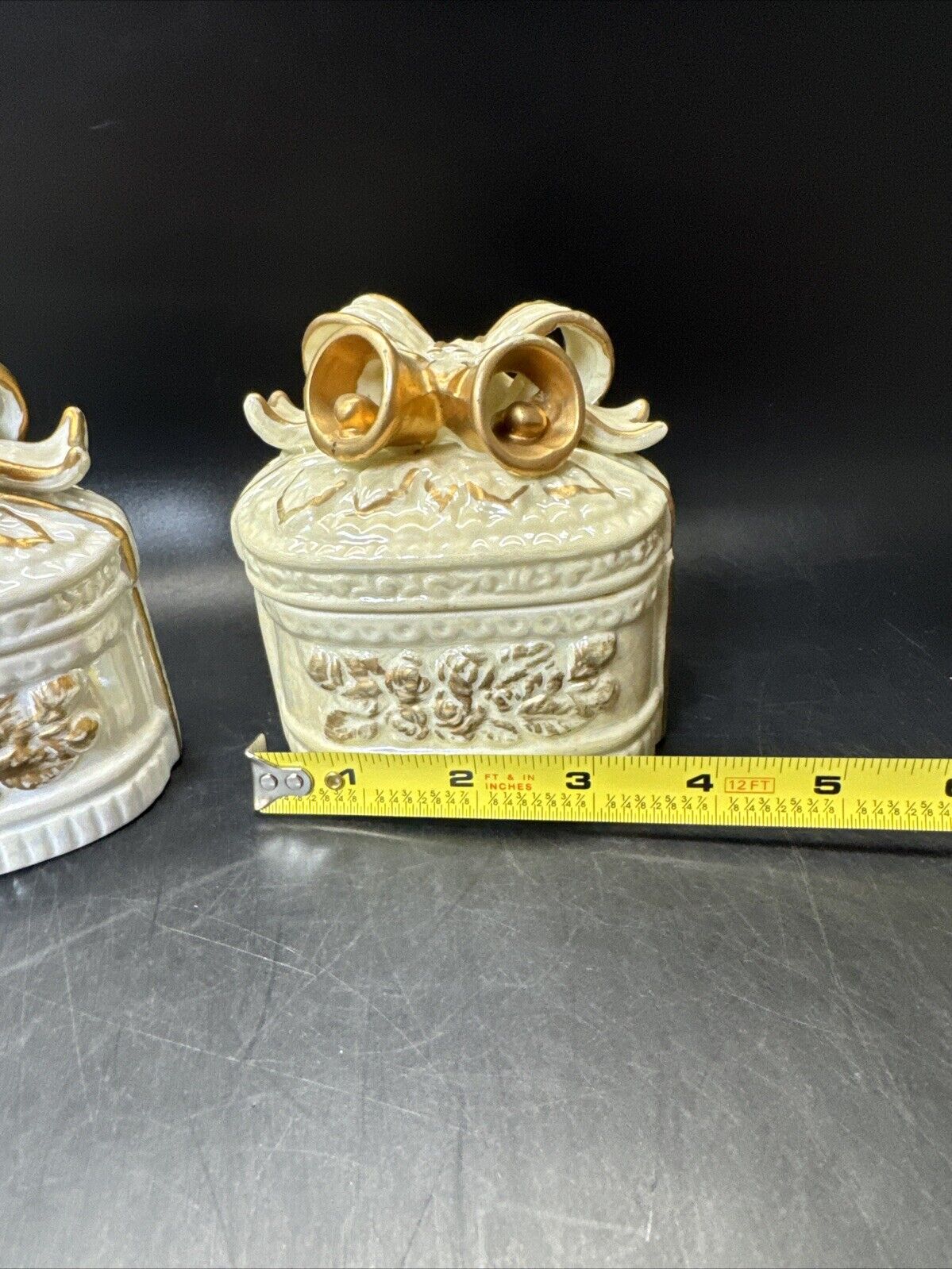 Vintage Trinket Box With Bow And Bells And Gold Accents/ Lot Of 2