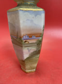 Antique Nippon Morimura Hexagonal Landscape Vase 7.75"
