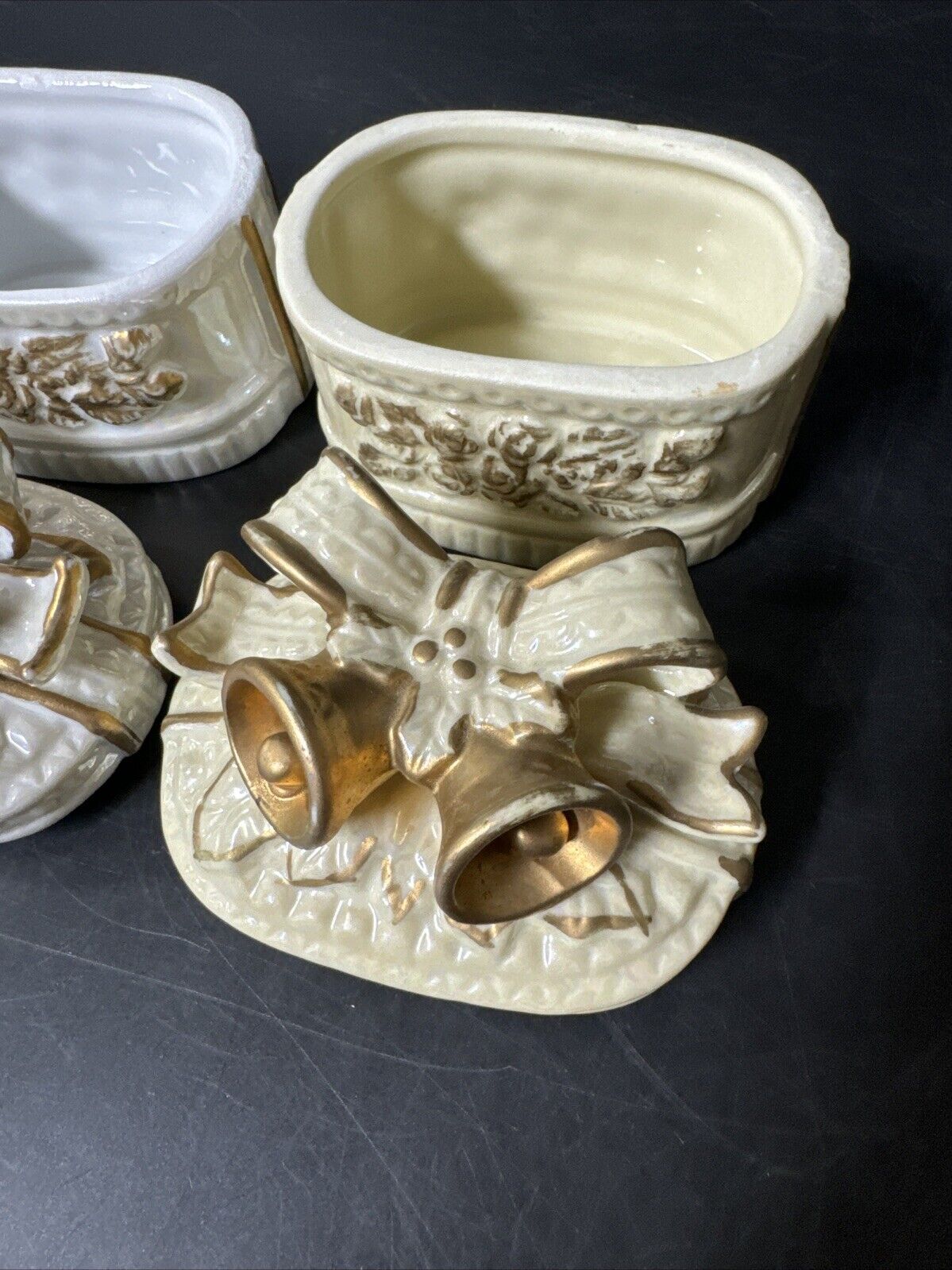 Vintage Trinket Box With Bow And Bells And Gold Accents/ Lot Of 2
