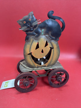 Cat On Wheels Vintage Style Metal Tea Light Candle Holder Decor Kitten