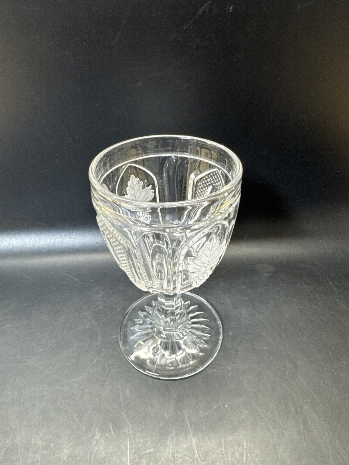 Flint Frosted Magnet and Grape Early American Pattern Glass Goblet