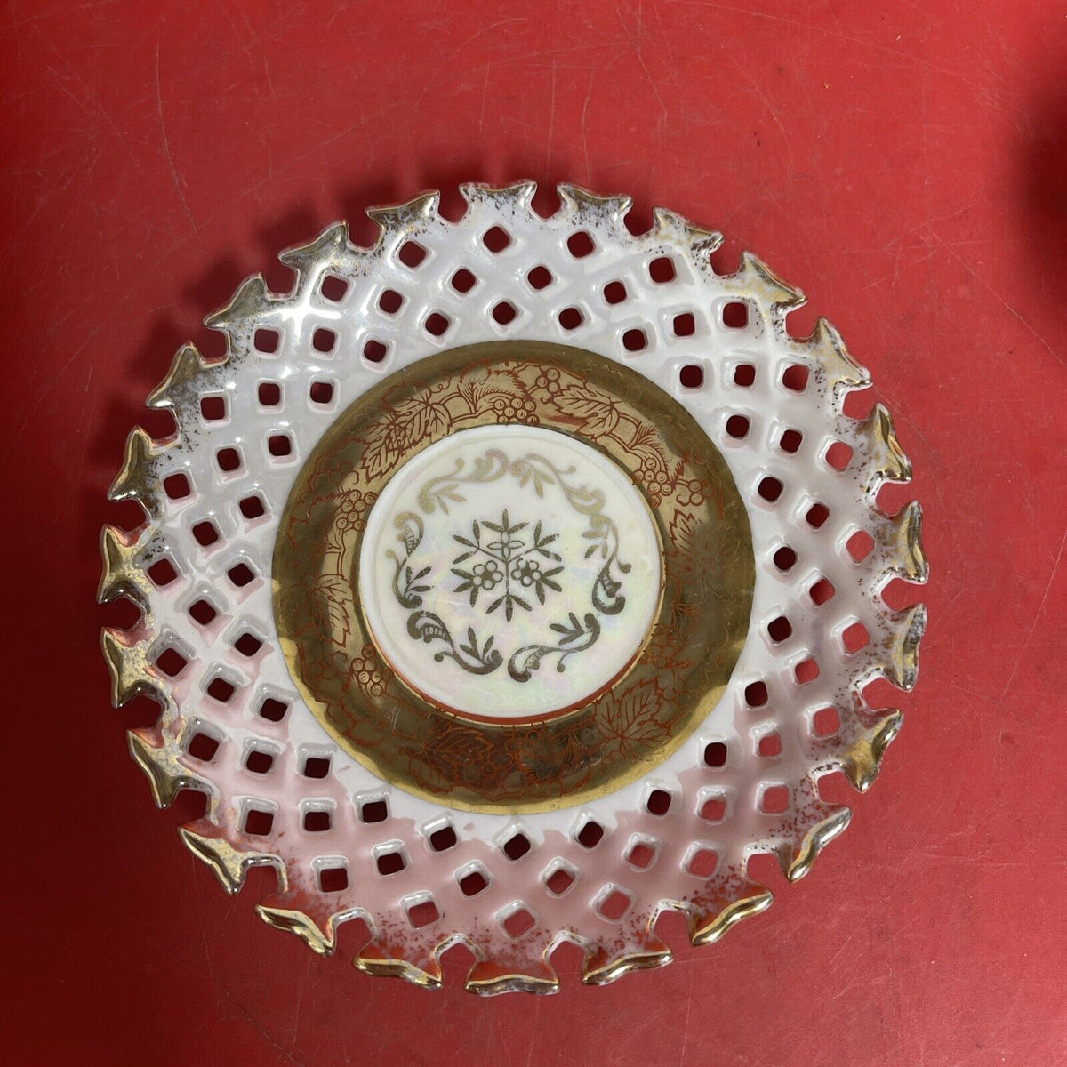 LM Royal Halsey Tea Cup & Saucer Very Fine Reticulated Gold Trim Vintage