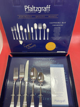 Pfaltzgraff Everyday Sapphire Bay Stainless Steel 53-Piece Flatware Box Damage!