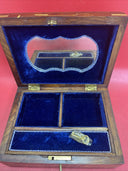 Vintage Handmade Inlaid Wood Jewelry Box W/Key,Gold Inlaid Design,10"x 7"x4"