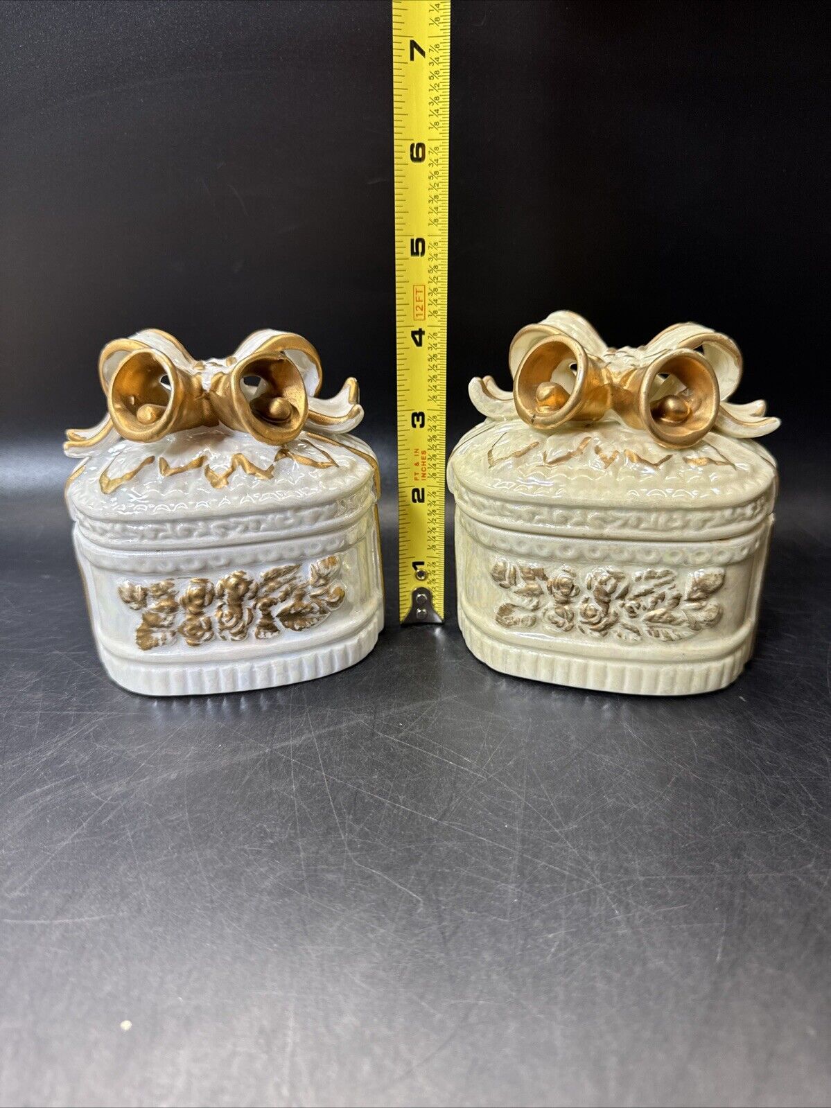 Vintage Trinket Box With Bow And Bells And Gold Accents/ Lot Of 2