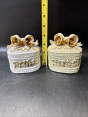 Vintage Trinket Box With Bow And Bells And Gold Accents/ Lot Of 2