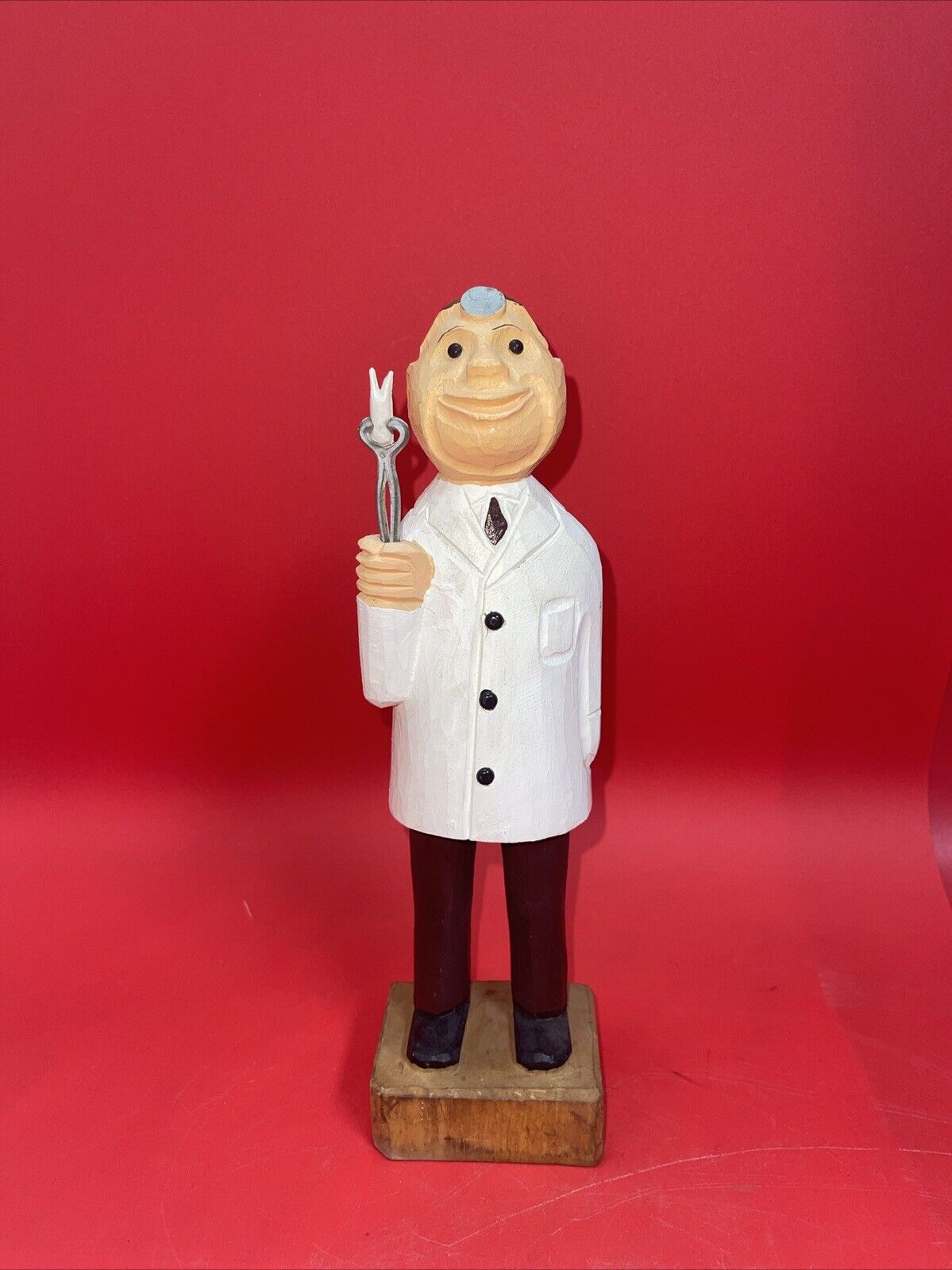 Handmade Wooden Figurine Doctor Dentist Scientist Folk Art 12"