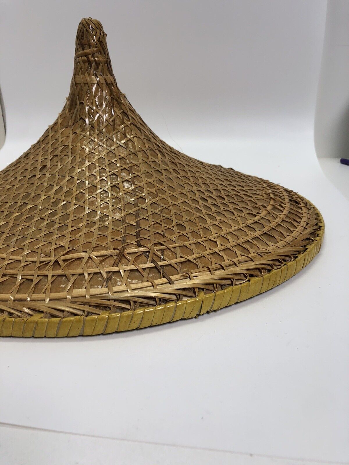 Vintage Asian Wicker Hat Coolie Bamboo Rice Paddy Sun Hat Conical Gardening