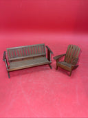 Vintage Miniature Dollhouse Brown Wood Porch Swing Bench Seat w/ Chains Armchair