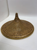 Vintage Asian Wicker Hat Coolie Bamboo Rice Paddy Sun Hat Conical Gardening