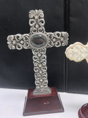 Celtic Ceramic Cross Gold Accents Holly Holiday Royal Limited Wooden Base