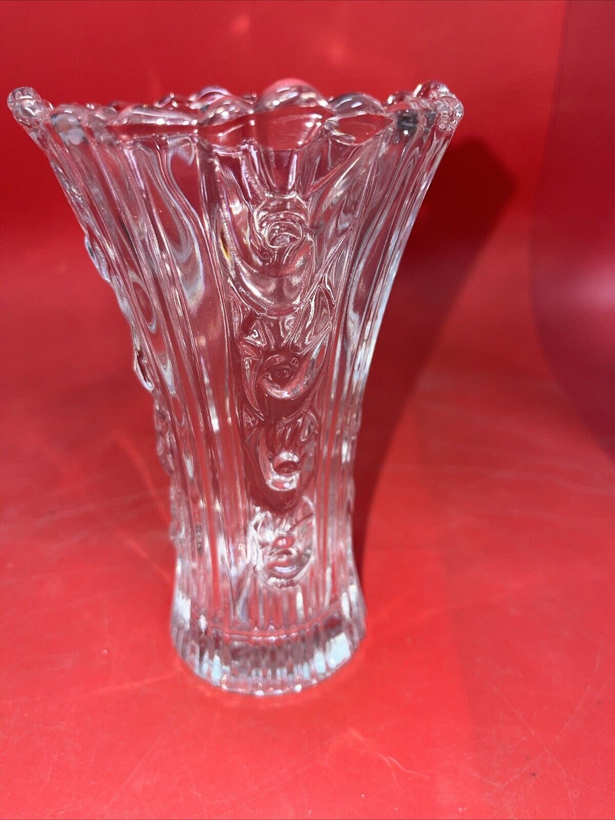 Vintage Italian Tall/Heavy Clear Glass Vase with Floral Embellishment Lot 2