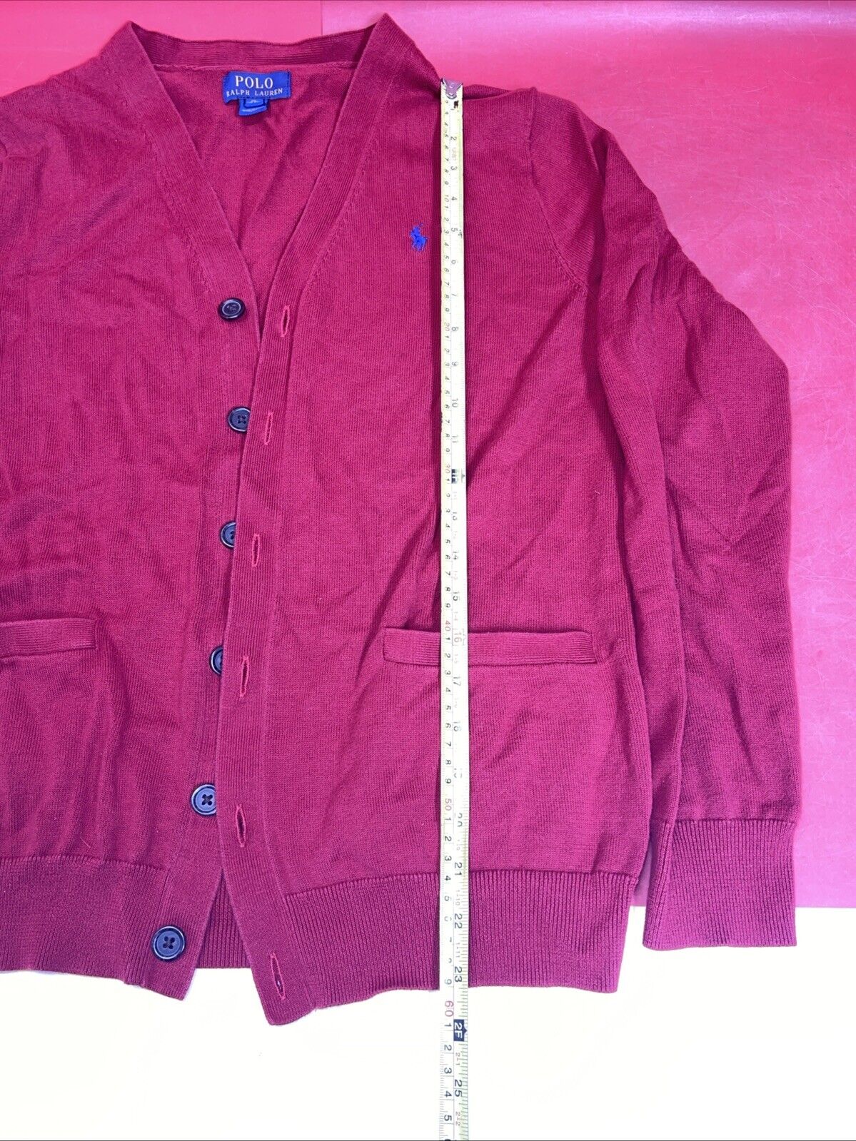 Polo Ralph Lauren Mens Cardigan Red V Neck 100% Pima Cotton Button Up Pullover