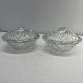 Vintage 1970s KIG Indonesia  LA FLEUR HEART Embossed Glass Candy Dish /set 2